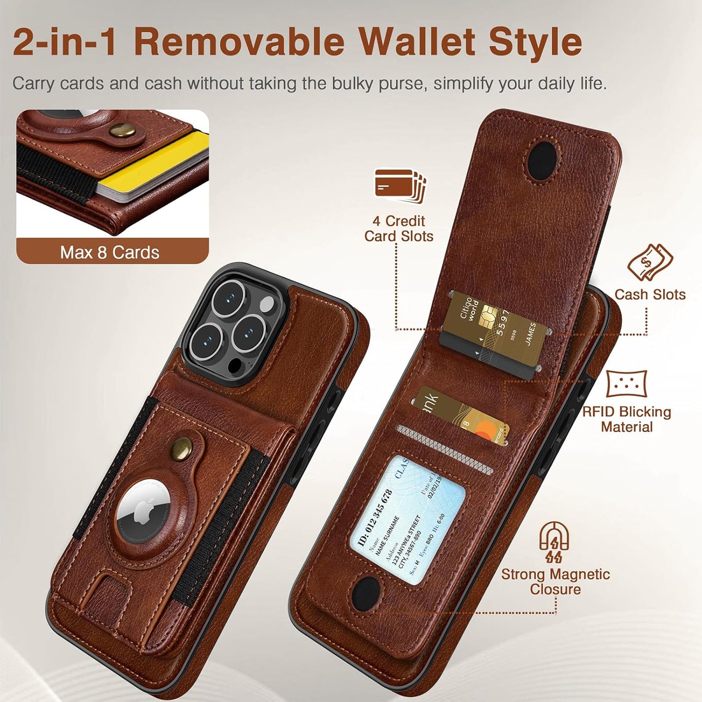 KojinTora iPhone 16 Pro Max Leather Wallet Case