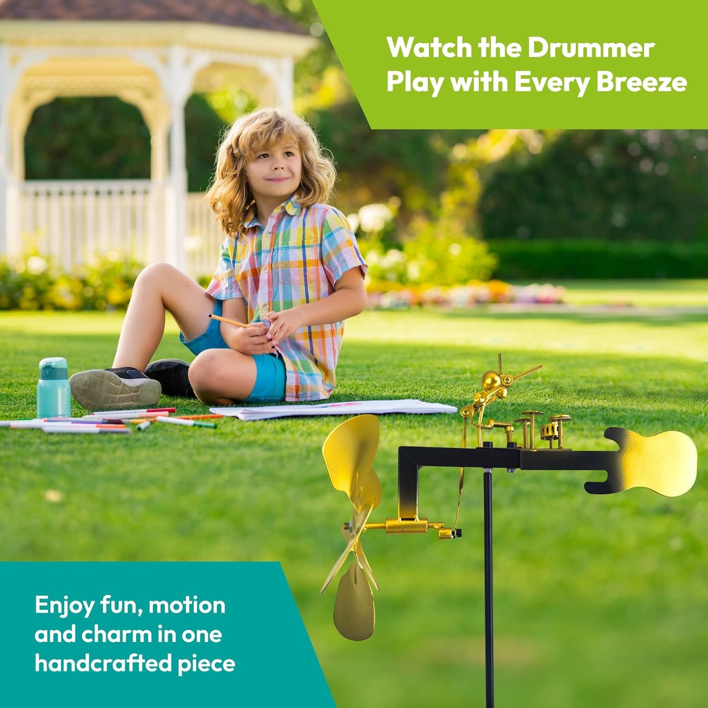 Handmade Metal Drummer Windmill Wind Spinner